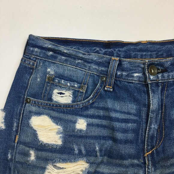 RAG & BONE Obispo Rebel 5 Pocket Logo Hardware Distressed Cuff Hem Denim Shorts - Picture 5 of 12